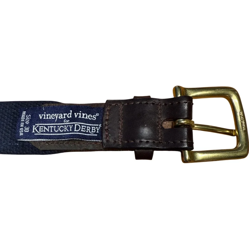VINEYARD VINES Kentucky Derby Belt Size 30 Unisex Leather Cotton Horses Preppy - Picture 5 of 8